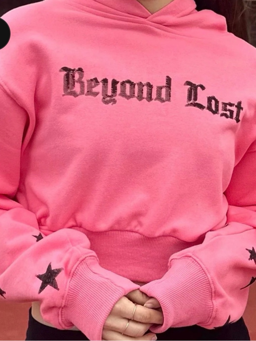 Pink with Cherry Sequins Cropped Hoodie.